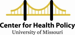 A simple illustration of a suspension bridge -- this is the Center for Health Policy logo. Text reads Center for Health Policy, University of Missouri